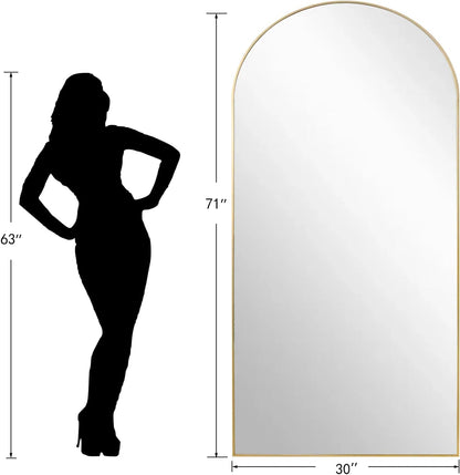 Dewfig Arched Full Length Mirror, 76"x34" Large Floor Mirror, Full Body Mirrors for Leaning or Hanging, Standing Mirrors for Bedroom, Living Room,Dressing Room, Aluminum Alloy Frame, Black