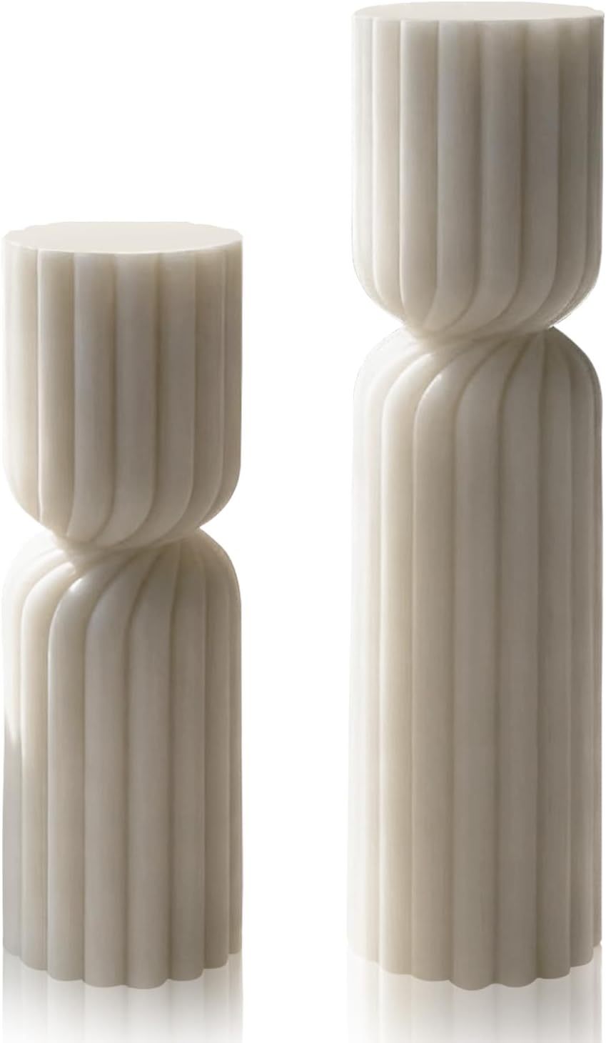 2PCS Hourglass Pillar Candles Set,Soy Wax Orchids Scented Pillar Candles,Cylindrical Tall Pillar Candle,Elegant Bubble Aesthetic Candle Housewarming Gift Home Room Shelf Decor Idea(White)