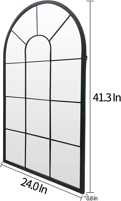 HQiJun Black Arched Window Mirror, Farmhouse Decorative Wall Mirrors for Living Room, Bedroom, Entryway, Bathroom Vanity, Fireplace Mantel, Window Pane Mirror Wall Decor (Black, 31.5 x 20 x1)