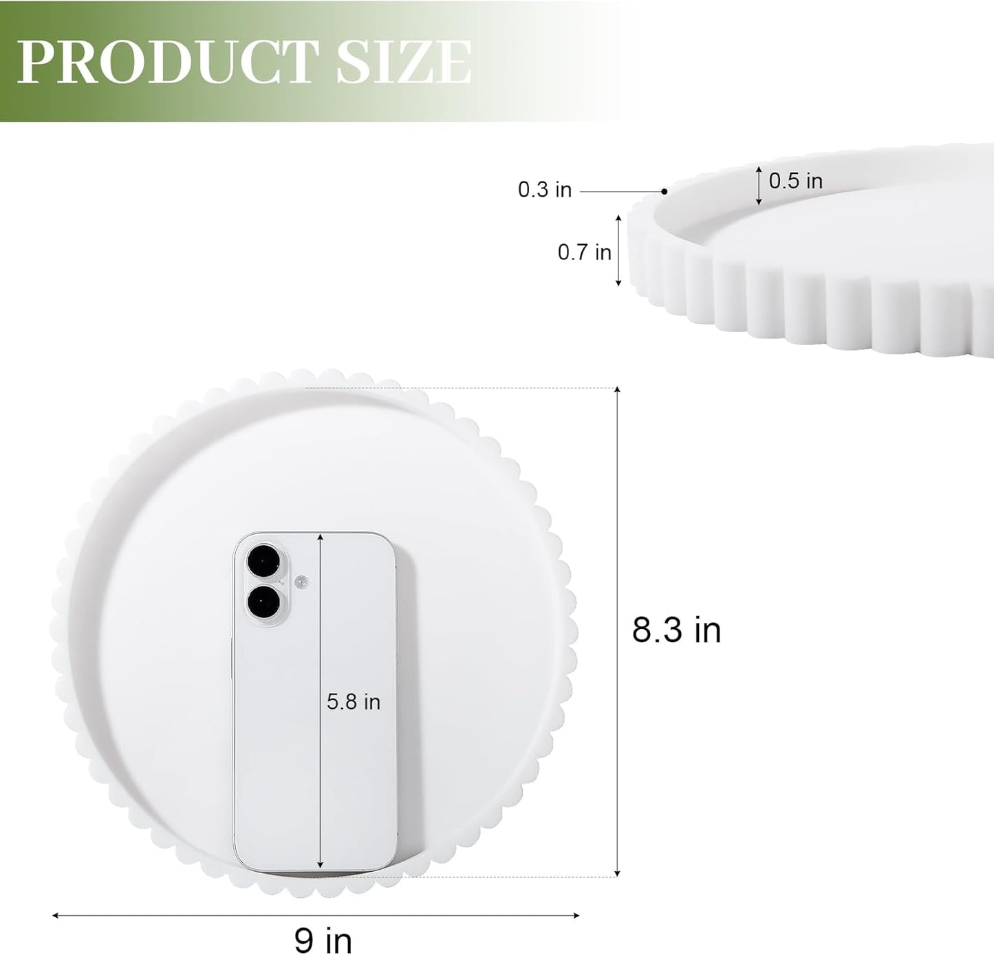 Round Bathroom Tray Silicone Kitchen Counter Decor Vanity Organizer Decorative Coffee Table Tray for Perfume, Candle, Soap Dish, 9 Inch, Black