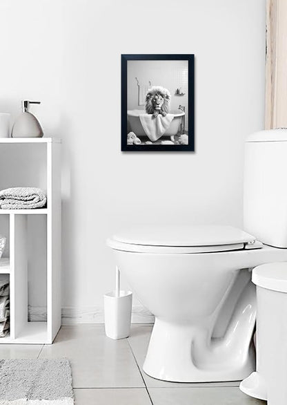 Bathroom Picture Wall Decor, Framed Black and White Bathroom Wall Art, Toilet Paper in Little Funny Raccoon's Hand Animal Canvas Print Painting