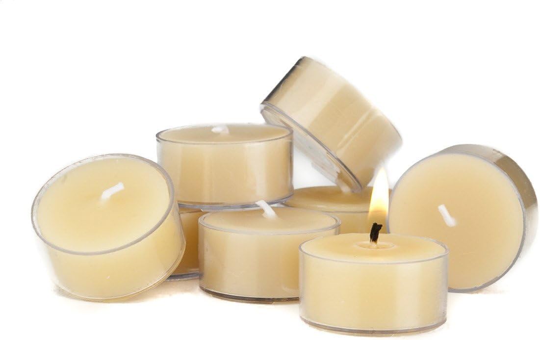 Bluecorn Beeswax Tea Light Candles, 100% Pure Natural Bees Wax, Yellow Tea Lights, Fragrance Free, Paraffin & Soy Free Candle Wax, Clean Burning, Long Lasting (4-5 Hrs), American Made, 24 Pack