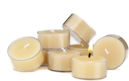 Bluecorn Beeswax Tea Light Candles, 100% Pure Natural Bees Wax, Yellow Tea Lights, Fragrance Free, Paraffin & Soy Free Candle Wax, Clean Burning, Long Lasting (4-5 Hrs), American Made, 24 Pack