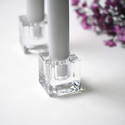 Square Glass Candle Holder Set of 2, Clear Taper Candlestick Holders, Ideal Gift for Dining Table, Wedding, Christmas and Party.…