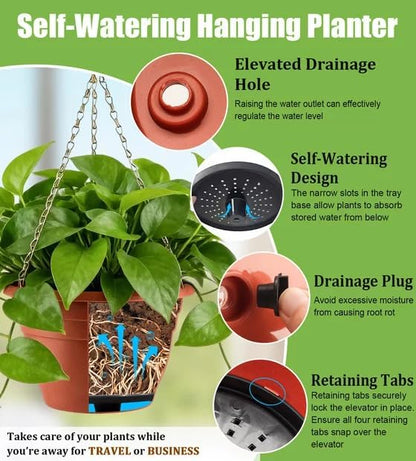 RooTrimmer Hanging Planters for Indoor Outdoor Plants 8 and 10 Inch, 4 Packs Hanging Flower Pot with Drainage Holes, Self-Watering Hanging Basket Perfect for Home, Office and Garden, White