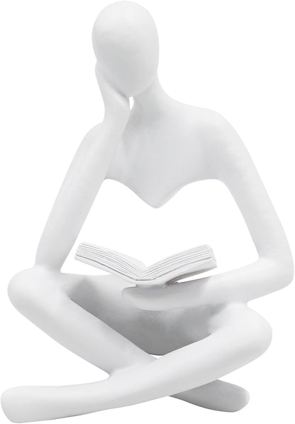 Jinkoozz Reading Women Statue, Thinker Sculptures, Abstract Art Ornament, Modern Aesthetic Figurine Decoration, Suitable for Home Living Room Bedroom Office Shelf Table Desk Bookshelf Decor