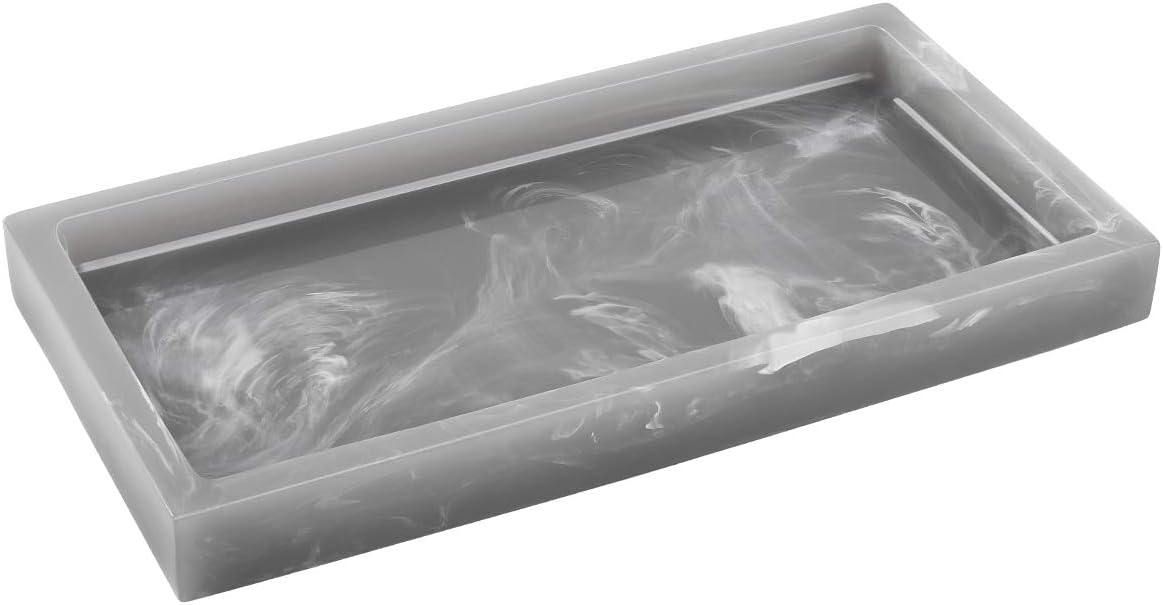 Luxspire Bathroom Vanity Tray, 8 x 4 inch Resin Kitchen Sink Tray for Soap Dispenser Bathroom Countertop Organizer Plate Holder for Perfume Soap Towel Bathroom Accessories, Mini, White Marble
