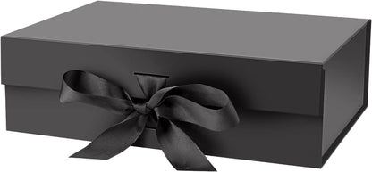 DaiJoob Gift Box with Lid for Presents 10.5x7.5x3.1 Inches with Ribbon and Magnetic Closure(1-Pack) (Black)