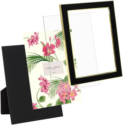 Laura Ashley 5x7 Navy Enamel Picture Frame, Gold Metal Edge with Easel, for Countertop, Counterspace, Tabletop Display, Bookshelf, Desk, Wall Décor, Photo Gallery (5x7, Navy W/Gold)