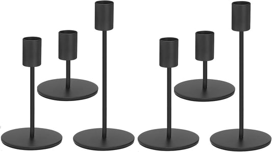 Set of 6 Black Candlestick Holders - Decorative for Home Decor, Wedding, Dining, Party, Anniversary