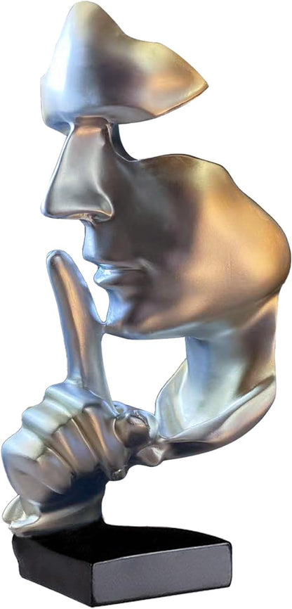 aboxoo Thinker Statue, Silence is Gold Abstract Art Figurine,Modern Home Resin Sculptures Decorative Objects,Table Top Decor for Livingroom Home Decor,Office Study Sculpture,Shh mask Statue(Gold)