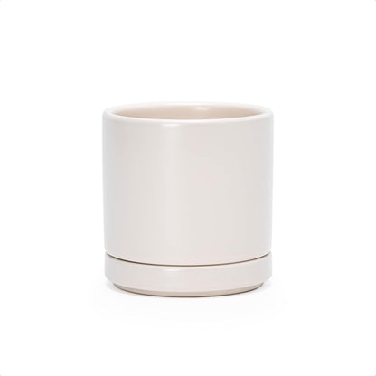 D'vine Dev 6.5 Inch Ceramic Planter Pot with Drainage Hole and Saucer, Indoor Cylinder Round Planter Pot, Olive, 94-O-C-J