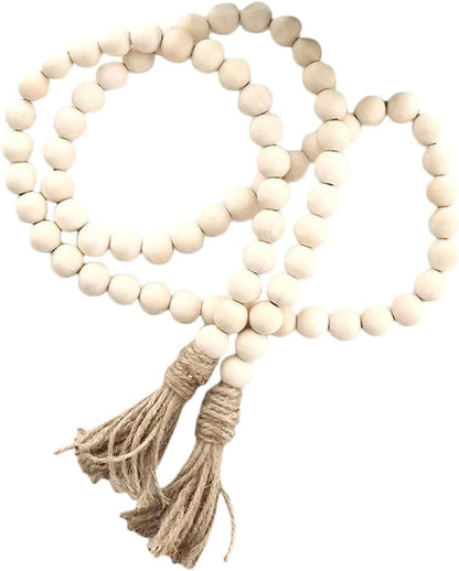 IMIKEYA Wooden Beads Garland: Farmhouse Wood Bead Garland with Tassels Boho Wall Hanging for Home Decor Tiered Tray Rustic Wood Prayer for Coffee Table Decor