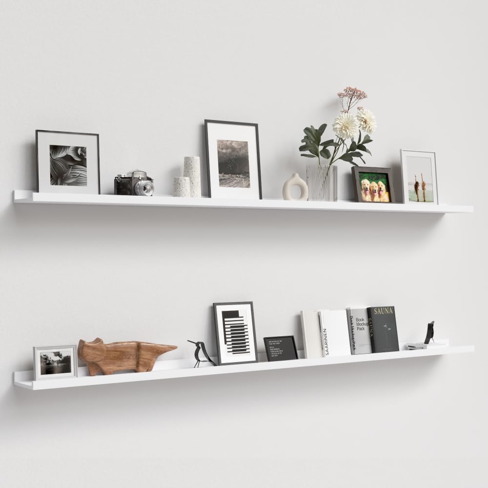 Boswillon Floating Shelves Wall Mounted Set of 2, Modern Black Wall Shelves for Storage with Lip, Display Picture Ledge Shelf for Wall Decor Bedroom Living Room Bathroom Kitchen