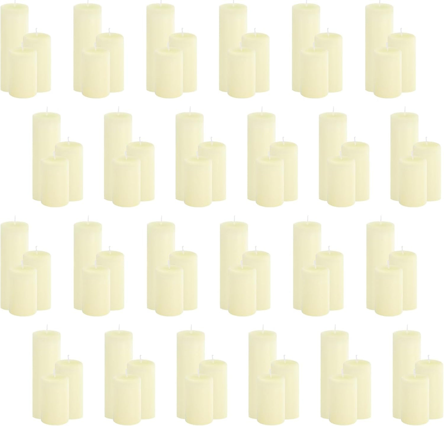 18 Pcs Ivory Pillar Candles Bulk Set，3 Different Lengths 2 x 3/4/6 Inch (6 Each)，Hurricane Candles，Dripless Unscented Smokeless，Gives You a Better Atmosphere When Organizing an Event Party.