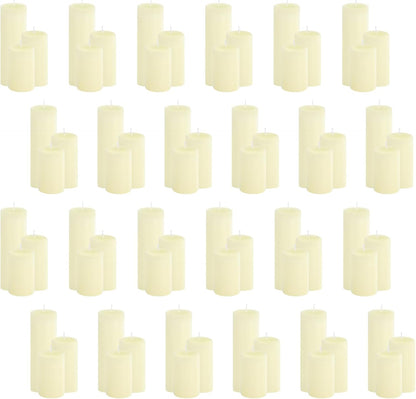 18 Pcs Ivory Pillar Candles Bulk Set，3 Different Lengths 2 x 3/4/6 Inch (6 Each)，Hurricane Candles，Dripless Unscented Smokeless，Gives You a Better Atmosphere When Organizing an Event Party.