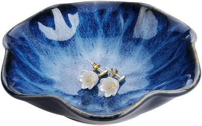 JAMEND CLXP Lotus Leaf Shape Decorative Ring Tray, Small Key Bowl, Ceramic Trinket Tray Jewelry Dish Organizing Necklace Earrings, Home Decoration for Mom Best Friend Sister, Pink.