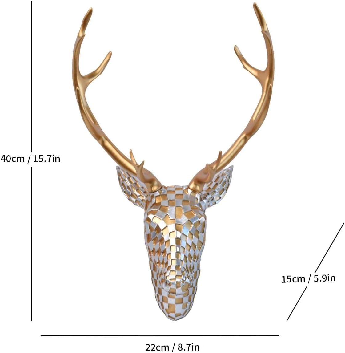 GIGICICI Mosaic Deer Head Wall Decor 15.7x8.7 Inch, Artistic Faux Resin Animal Head Wall Sculpture Hanging for Living Room Bedroom Kitchen Office, Black-White Gift