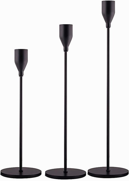 Matte Black Candle Holders Set of 3 for Taper Candles, Decorative Candlestick Holder for Wedding, Dinning, Party, Fits 3/4 inch Thick Candle&Led Candles (Metal Candle Stand)