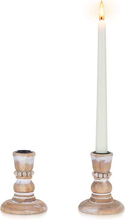 Wooden Taper Candle Holders: Wood Candlestick Holders Rustic Farmhouse Fall Decor for Living Room Dinning Table Centerpiece Christmas Set of 2