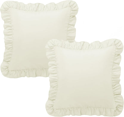 KKJIAF Ruffle Pillow Cases 26x26 Inches, White Square Ruffled Pillow Covers Set of 2, Microfiber Wrinkle Resistant Pillow Shams with Envelope Closure for Sofa Bed Living Room