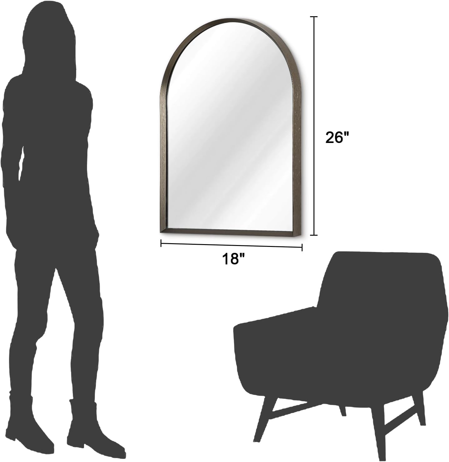 Black Arched Mirror, Modern Bathroom Wall Mirror Aluminum Alloy Framed Mirror Brushed Metal Vanity Wall Mounted Mirror for Livingroom Bedroom Entryway Room 16"x12"