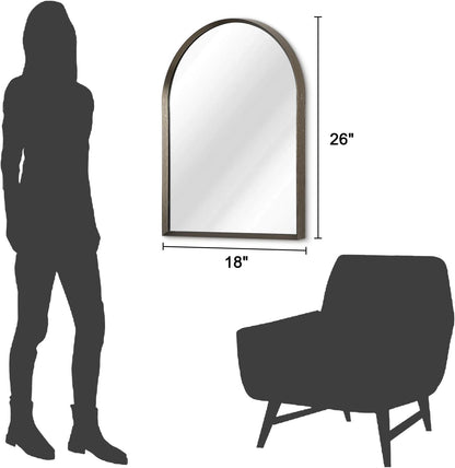Black Arched Mirror, Modern Bathroom Wall Mirror Aluminum Alloy Framed Mirror Brushed Metal Vanity Wall Mounted Mirror for Livingroom Bedroom Entryway Room 16"x12"