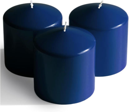 CANDWAX 3x4 inch Pillar Candles Set of 3 – Unscented Dripless Rustic Dark Blue Candles for Room Decor, Weddings, Centerpieces