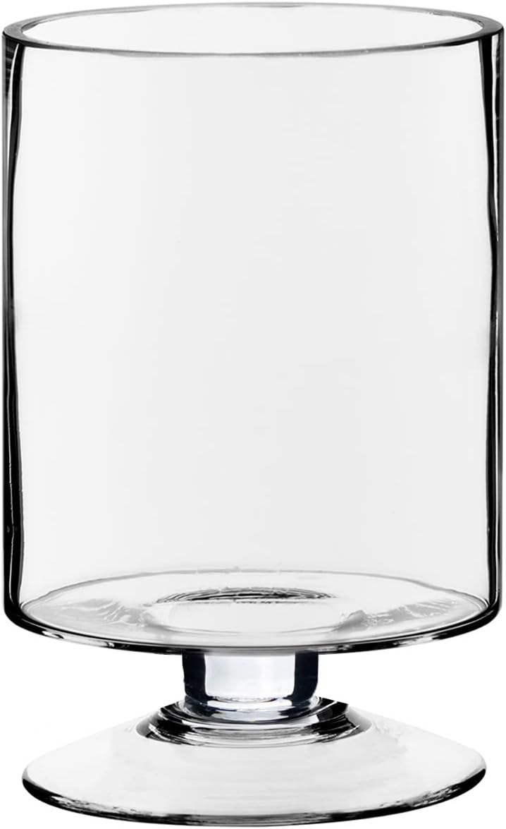CYS EXCEL Glass Hurricane Pillar Candle Holder (H:6" W:3.75") | Multiple Size Choices Short Stem Candle Centerpieces | Stemmed Glass Cylinder Candle Vase