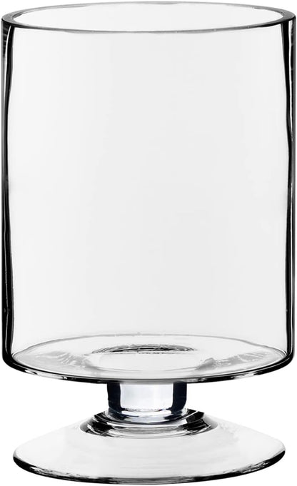 CYS EXCEL Glass Hurricane Pillar Candle Holder (H:6" W:3.75") | Multiple Size Choices Short Stem Candle Centerpieces | Stemmed Glass Cylinder Candle Vase