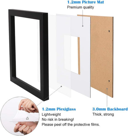 Egofine 12x16 Picture Frame Black, Covered by Plexiglass Made of Solid Wood, Display Pictures 9x12 and 11x14 with Mat or 12x16 Without Mat, for Wall Mounting Photo Frame - Colors B