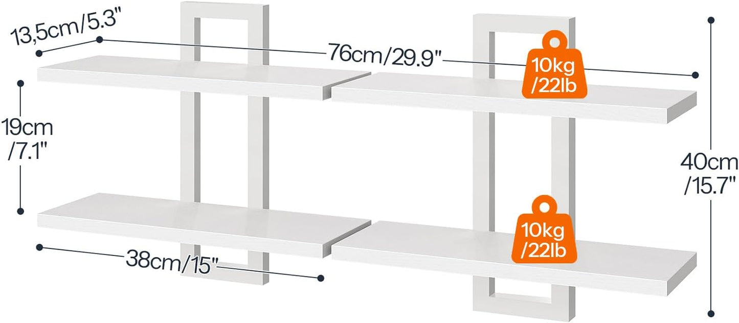 HOOBRO Floating Shelves, 15 Inch Wall Shelf Set of 2, Wall Mounted Storage Shelves 2-Tier, Hanging Bathroom Shelves, for Living Room, Bedroom, Bathroom, Kitchen, Rustic Brown and Black BF32BJ01G1