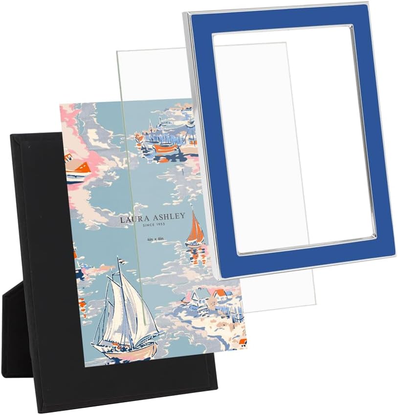 Laura Ashley 5x7 Navy Enamel Picture Frame, Gold Metal Edge with Easel, for Countertop, Counterspace, Tabletop Display, Bookshelf, Desk, Wall Décor, Photo Gallery (5x7, Navy W/Gold)