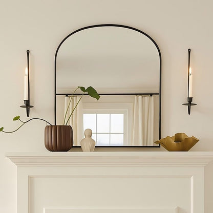 Metal Wall Candle Sconce Holder Set of 2 Wall Mount Candle Holders Modern Wall Candle Sconces Hanging for Living Room Farmhouse Fireplace Wedding 16.5"×5"×3" (Black)