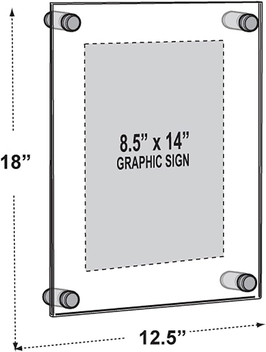 Azar Displays,105536, Floating Acrylic Wall Frame with Silver Hardware Stand Off Caps, Clear Hanging Photo Frame Display Mount with Frameless Border, Glass-Like Frame for Large Prints, 24" x 36"