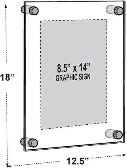 Azar Displays,105536, Floating Acrylic Wall Frame with Silver Hardware Stand Off Caps, Clear Hanging Photo Frame Display Mount with Frameless Border, Glass-Like Frame for Large Prints, 24" x 36"