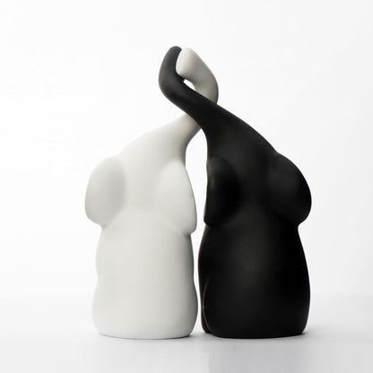 OwMell Set of 2 Loving Elephant Statue Figurine, 6" Elephant Ring Holder, Gifts for Couples Home Lucky Decor - Grey