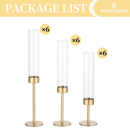 Glass Hurricane Candlestick Holders Gold - Romadedi Taper Candle Holder Tall Clear Glass Cylinder Table Centerpiece Wedding Decor Party Birthday Christmas Home Decorations Set of 3