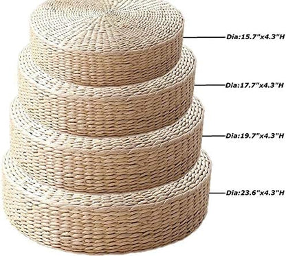 HUAWELL 2 Pack Tatami Floor Pillow Sitting Cushion Bigger Size,Round Padded Room Floor Straw Mat for Outdoor Seat (Dia: 19.7)