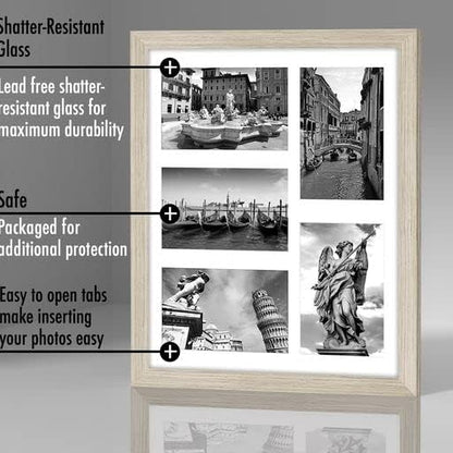 Americanflat 4x6 Collage Picture Frame with Shatter-Resistant Glass - Fits Five 4x6 Photos or Use as One 11x14 Picture Frame - Signature Collection - Collage Frames for Wall Display - Black