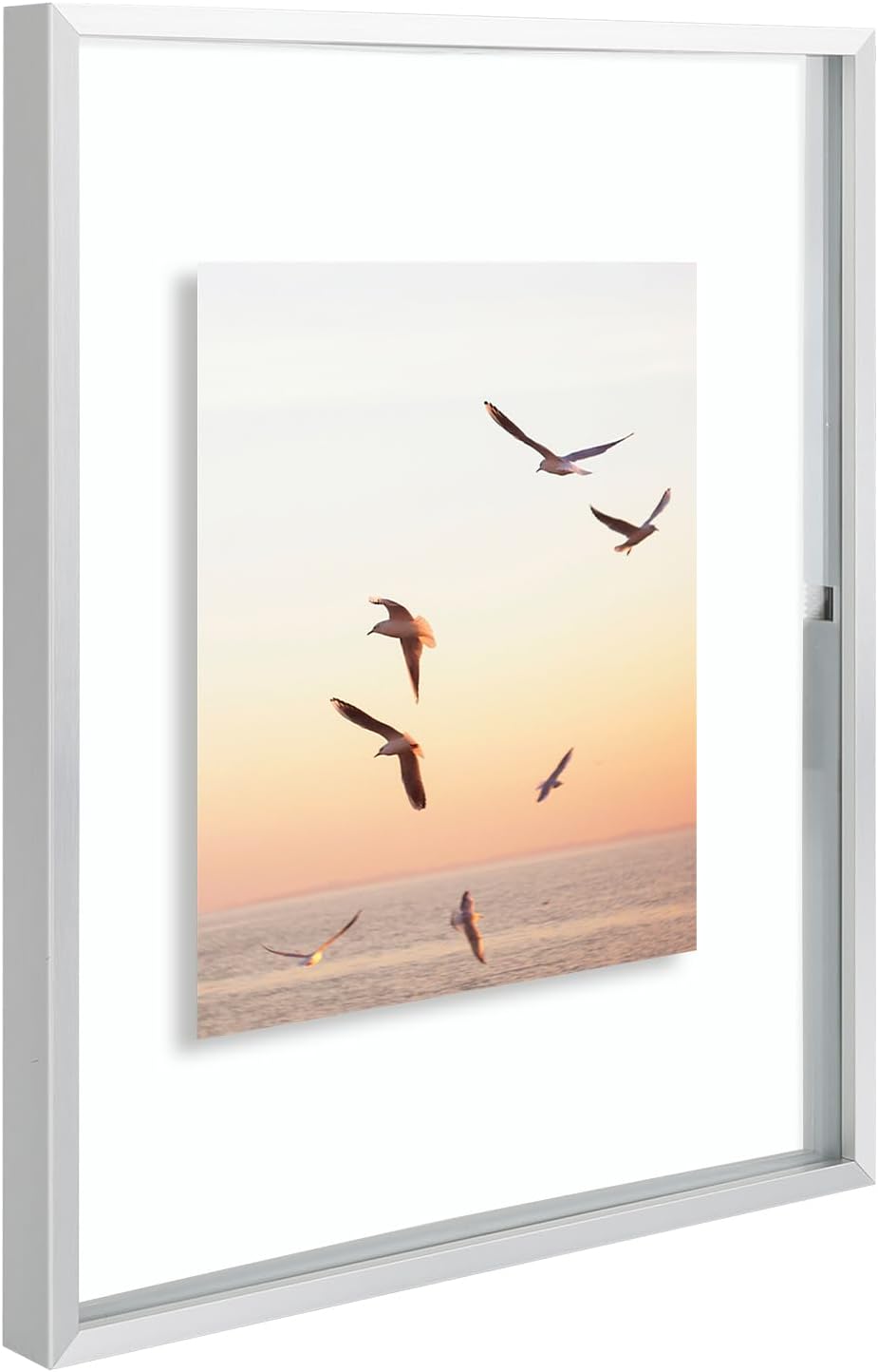Frametory, Floating Picture Frame 12x16 - Black Aluminum Metal Photo Frame - Real Glass of Front - for Wall Mount Display