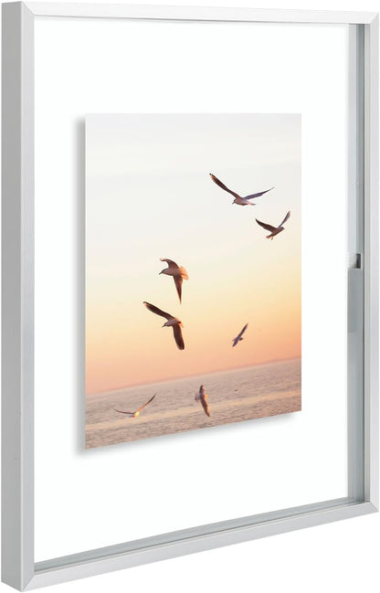 Frametory, Floating Picture Frame 12x16 - Black Aluminum Metal Photo Frame - Real Glass of Front - for Wall Mount Display