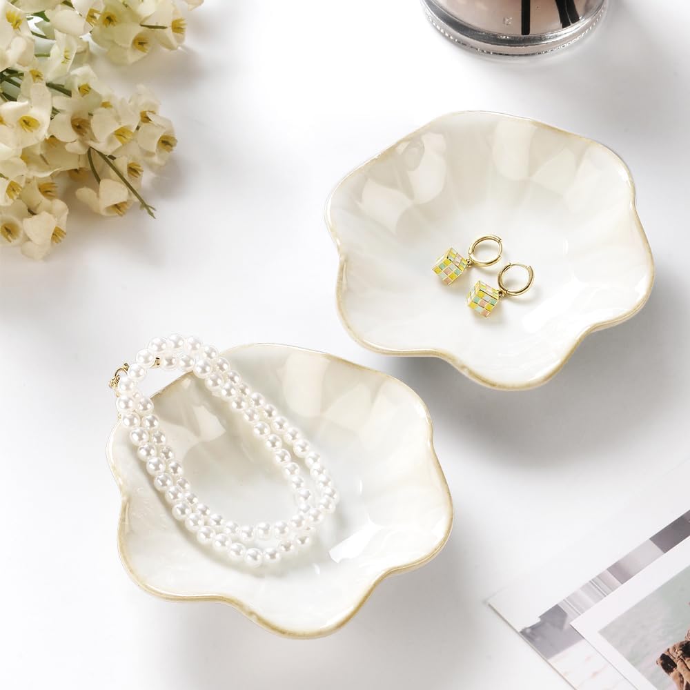 JAMEND CLXP Lotus Leaf Shape Decorative Ring Tray, Small Key Bowl, Ceramic Trinket Tray Jewelry Dish Organizing Necklace Earrings, Home Decoration for Mom Best Friend Sister, Pink.