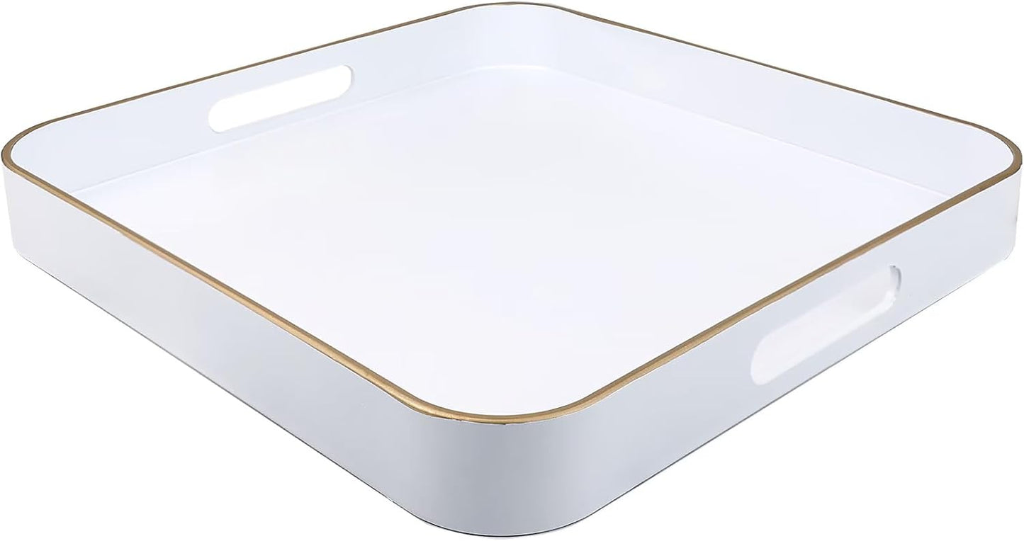 Green Decorative Tray with Handles, Versatile Serving Tray for Coffee Table, Ottoman, Ideal for Serving, Displaying, Organizing, 15.7"*10.2"*1.57"