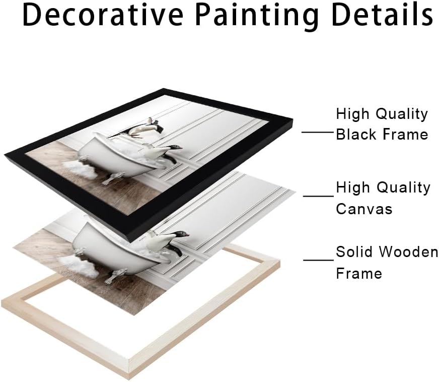 Bathroom Picture Wall Decor, Framed Black and White Bathroom Wall Art, Toilet Paper in Little Funny Raccoon's Hand Animal Canvas Print Painting