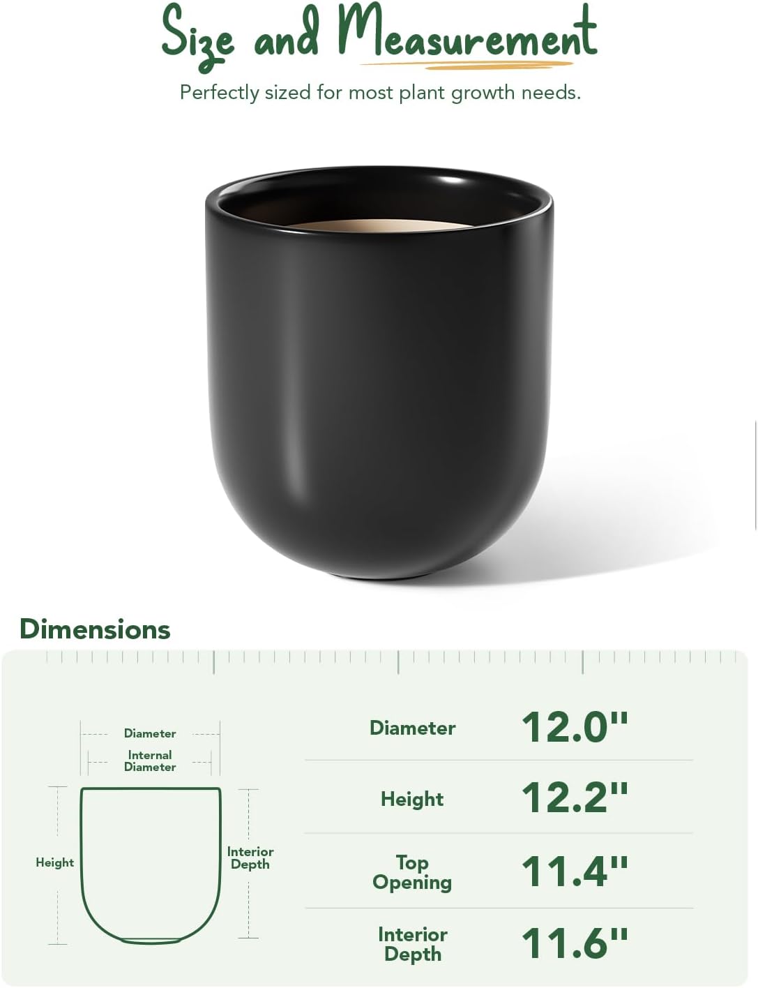 LE TAUCI 12 Inch Pots for Plants, Ceramic Large Planters for Indoor Plants, Indoor Plant Pots for Home Garden Patio Office, Planter Pots with Drainage Hole and Rubber Plug, Neutral Gray