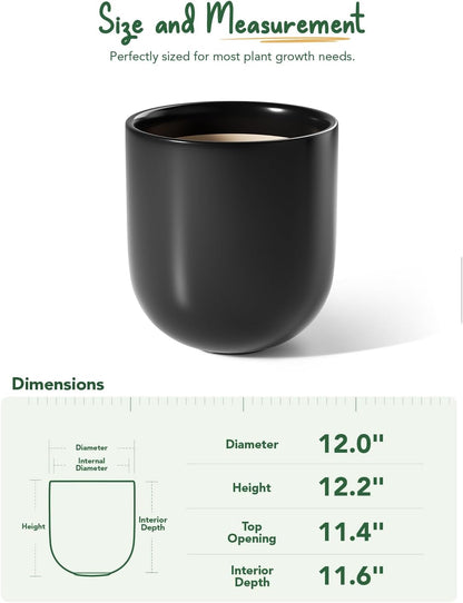 LE TAUCI 12 Inch Pots for Plants, Ceramic Large Planters for Indoor Plants, Indoor Plant Pots for Home Garden Patio Office, Planter Pots with Drainage Hole and Rubber Plug, Neutral Gray