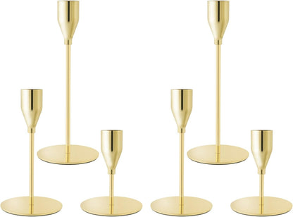 French Gold Taper Candle Holders for Wedding Table Centerpiece,Tall Taper Candlestick Holders Bulk Set of 6,Metal Candle Stick Holders for Dinning or Mantel Centerpiece,Party Home Decor