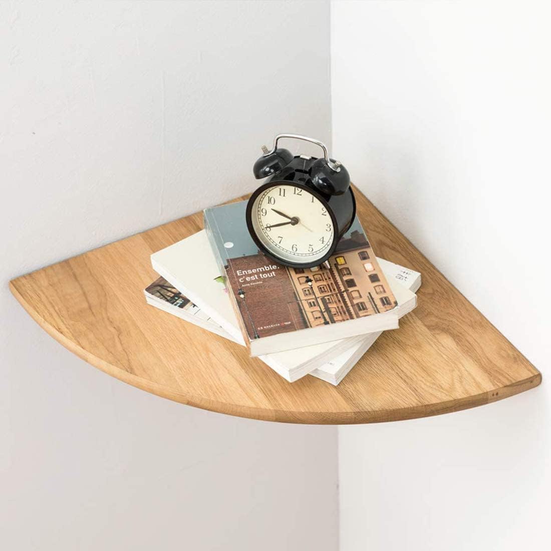 Corner Shelves, Floating Corner Shelf, Set of 2 7inch Solid Oak Wood Wall Shelves, Round End Wall Mount with Wire Hole Shelving for Small Plant for Bedroom Kitchen, Living Room