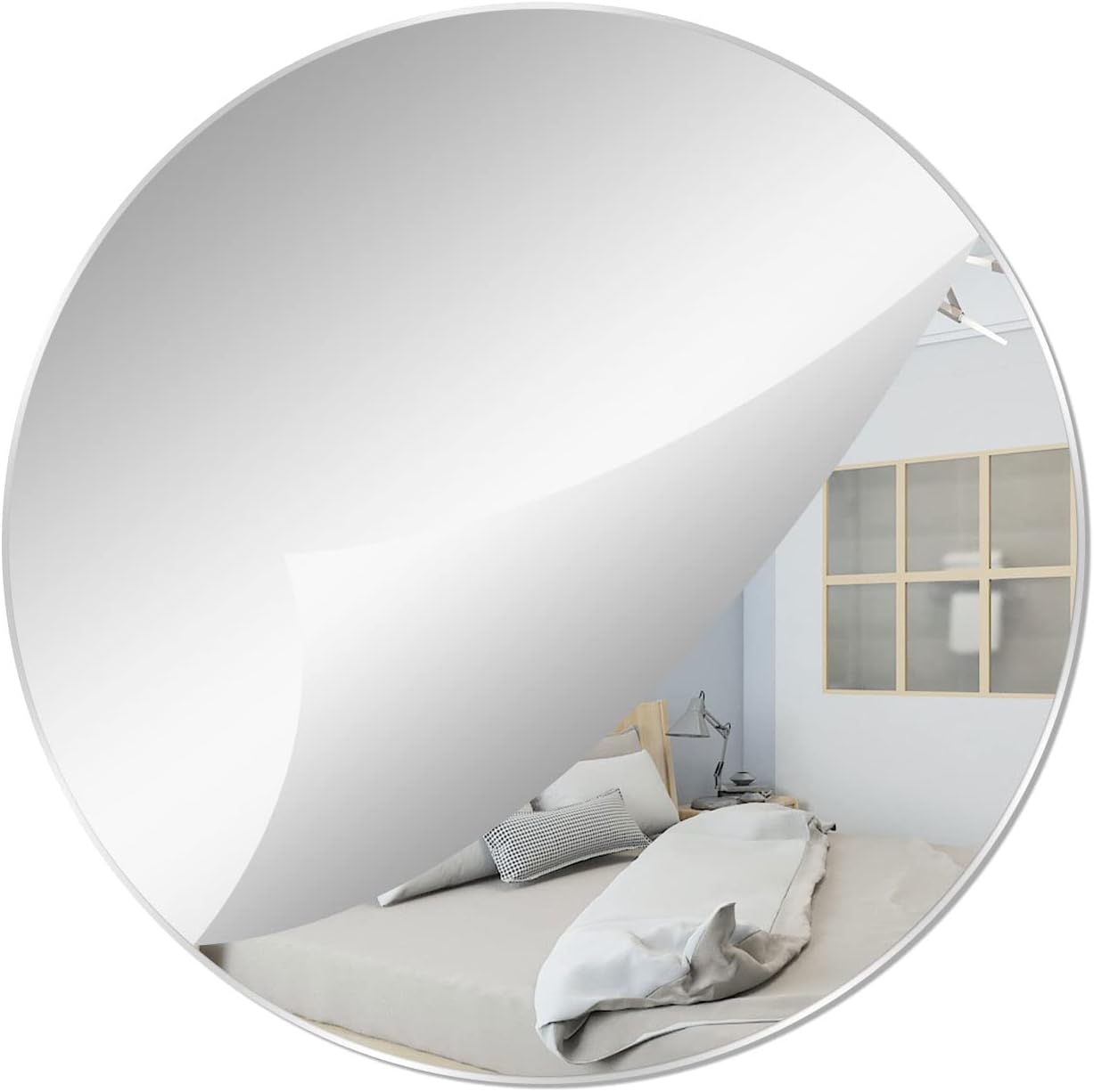 7.87" Round Wall Mirror Tile Self Adhesive Acrylic Mirror Sheet Sticker for Bathroom, Bedroom, Door, Home Decor